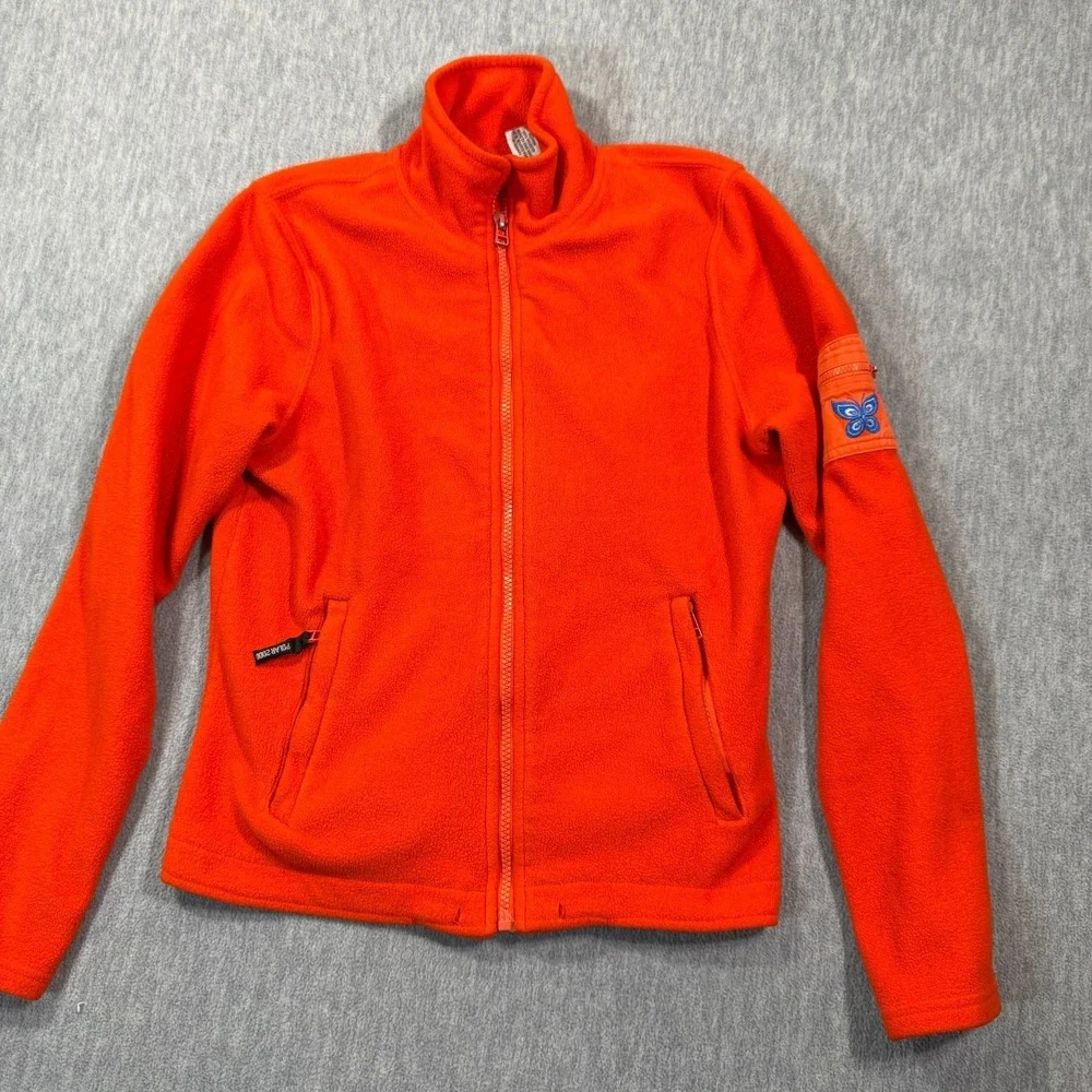Energie Fleece Jacket Womens Medium Orange Polar 2000 Butterfly Patch Full Zip